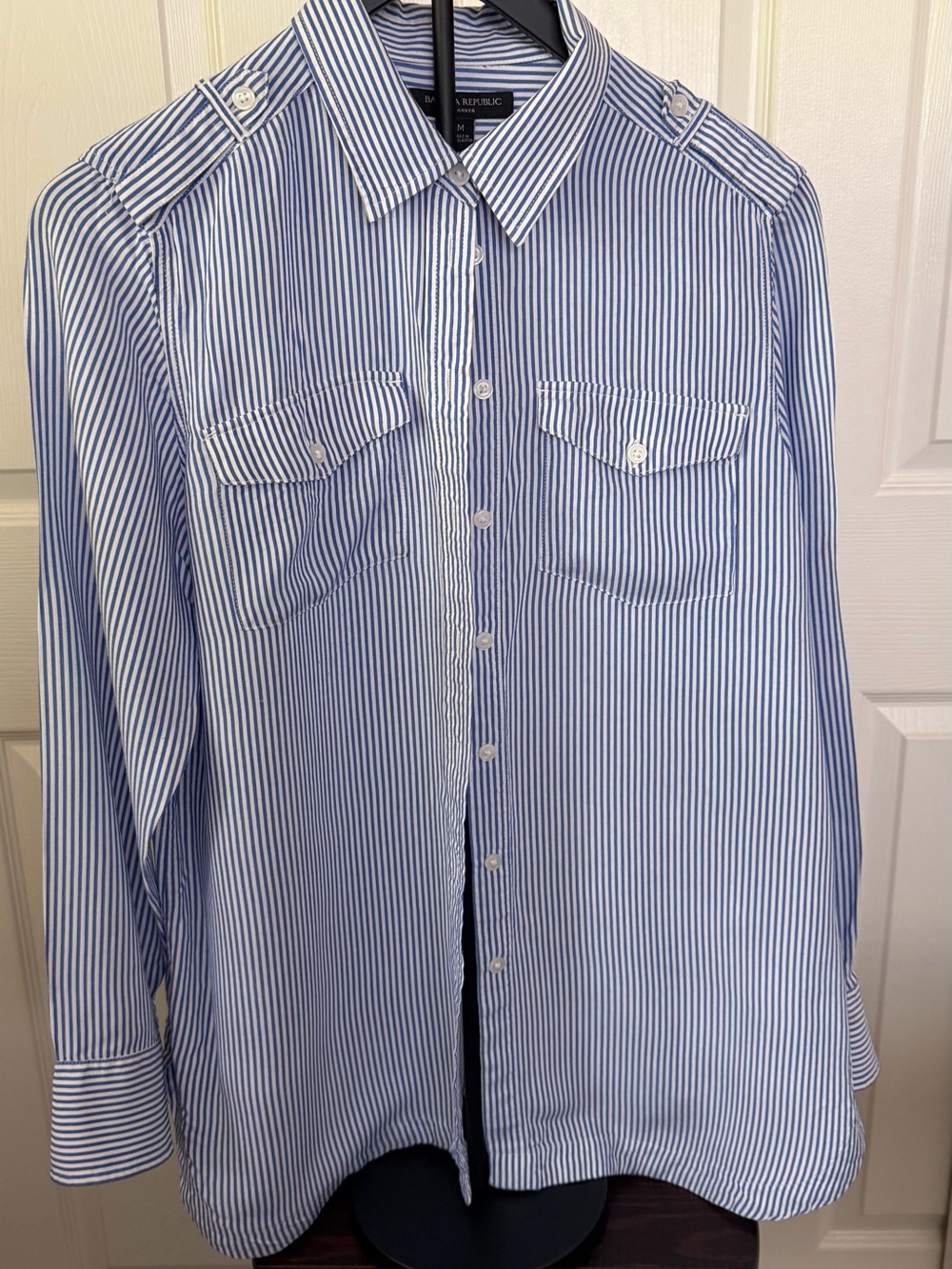 Banana Republic Blue and White Vertical Stripe Button-Down Shirt